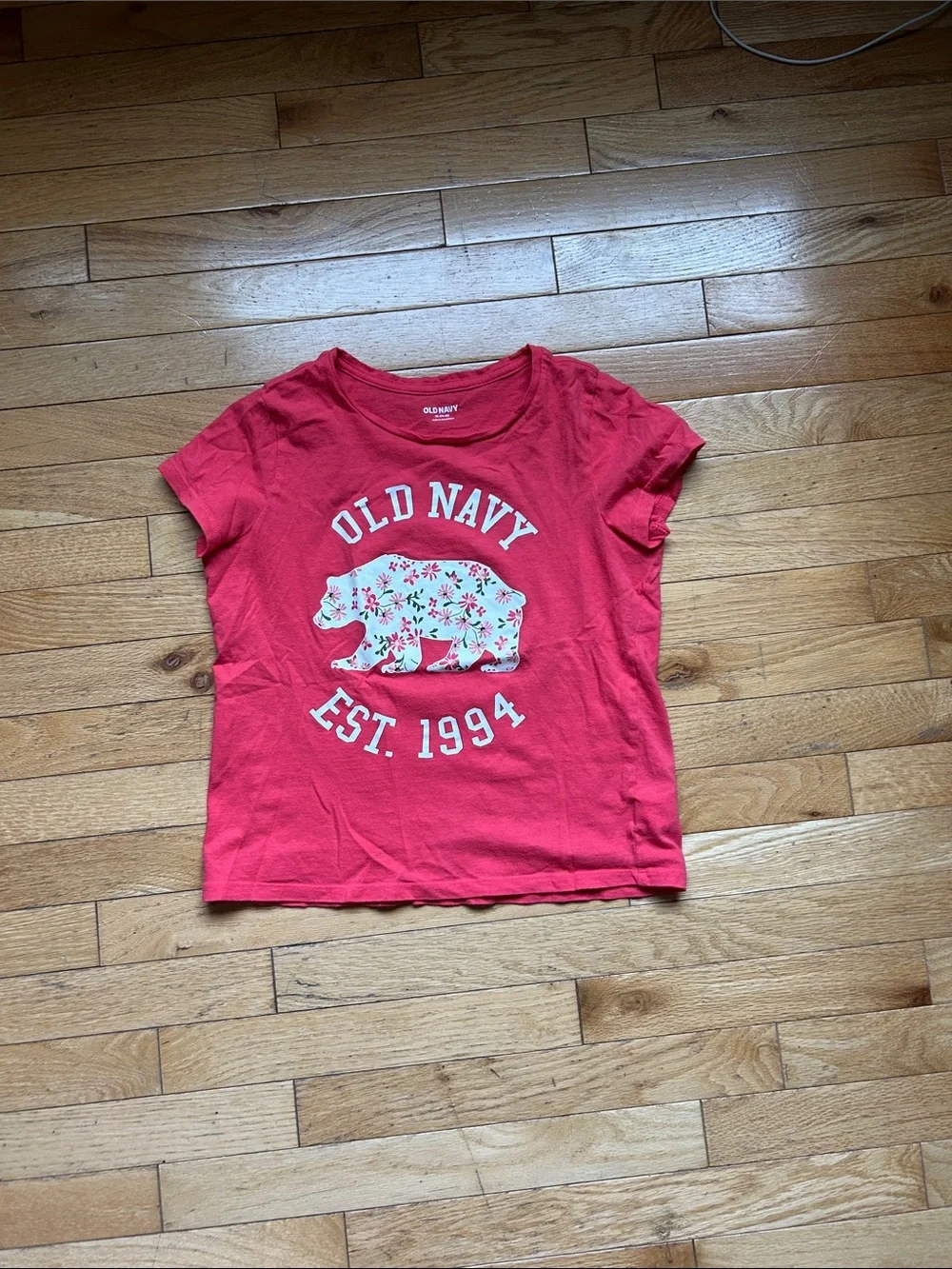 Old Navy Red Short-Sleeve Tee with Floral Bear Graphic